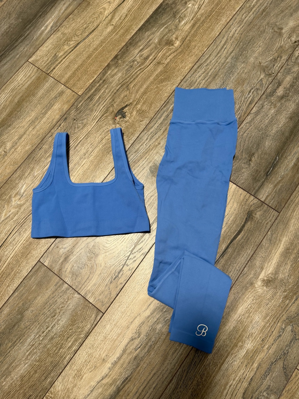 Bombshell Sportswear Blue Ribbed Crop Tank & High-Waist V back Leggings Set